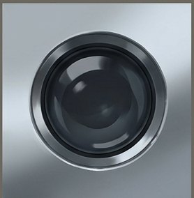 A flawless dark lens set flush in polished metal, reflecting nothing.